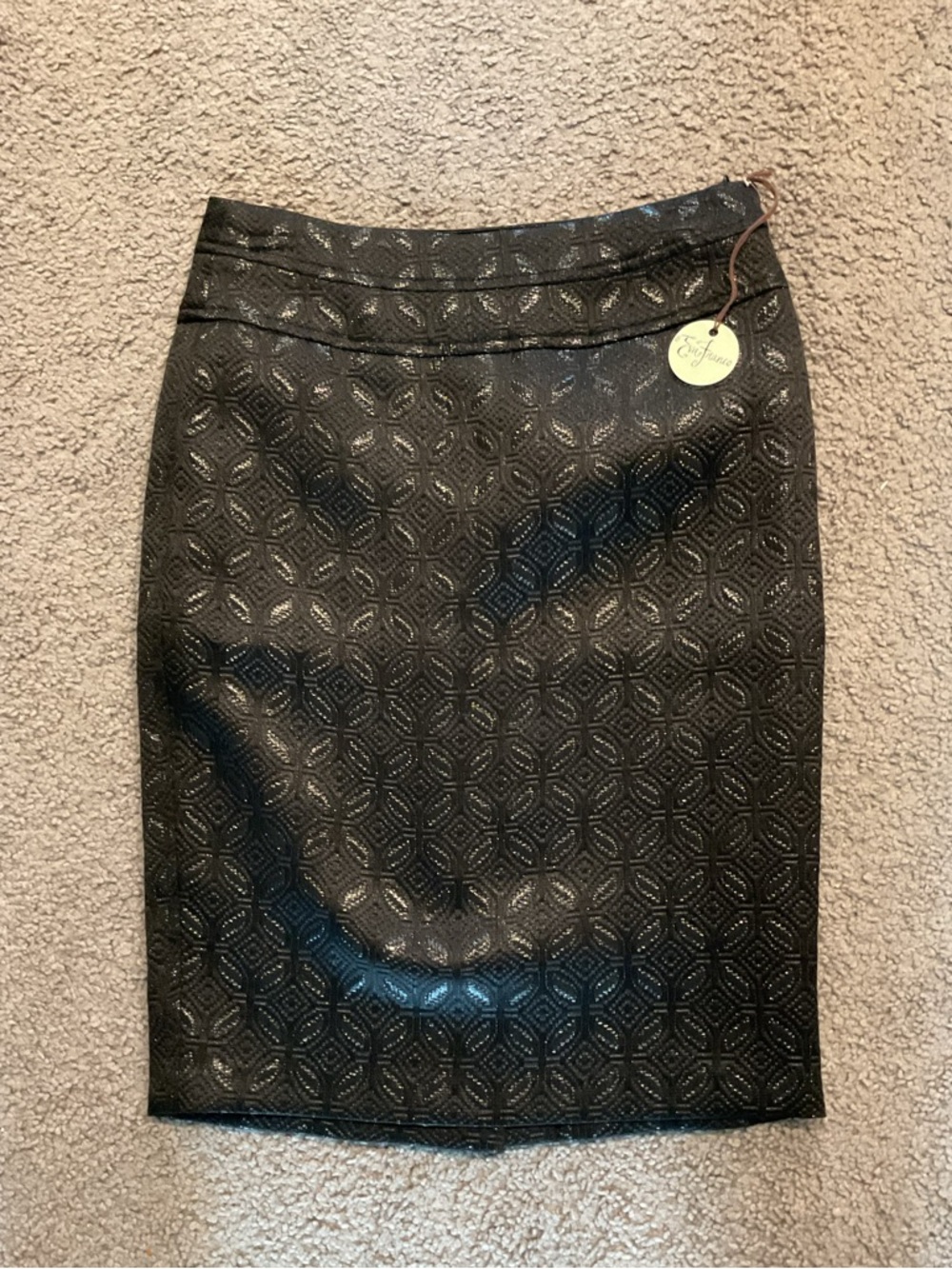 NWT Eva Franco Black Textured Jacquard Diamond Pattern Midi Dress Skirt sz 6